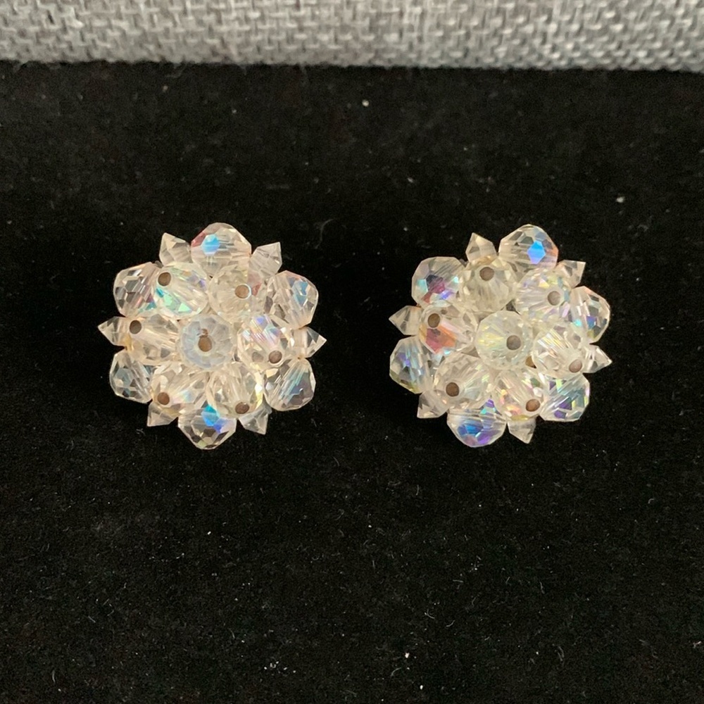Laguna Clip-on Earrings Vintage Aurora Borealis AB Rhinestones